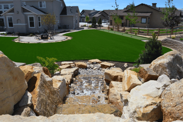 Artificial Grass and Waterfall